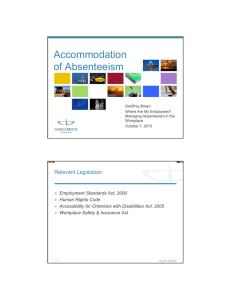 Accommodation of Absenteeism Relevant Legislation 06/10/2015