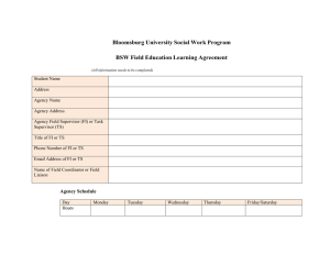 Bloomsburg University Social Work Program BSW Field Education Learning Agreement