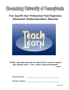 Five Day/30 Hour Professional Field Experience Educational Studies/Secondary Education