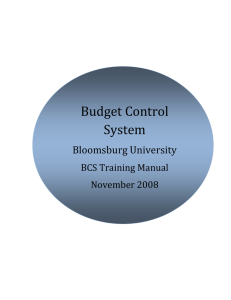 Budget Control System Bloomsburg University BCS Training Manual