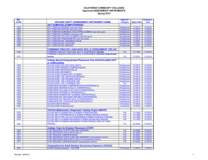 CALIFORNIA COMMUNITY COLLEGES Approved ASSESSMENT INSTRUMENTS Spring 2014 SECOND PARTY ASSESSMENT INSTRUMENT NAME