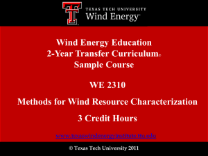 Wind Energy Education 2-Year Transfer Curriculum Sample Course WE 2310