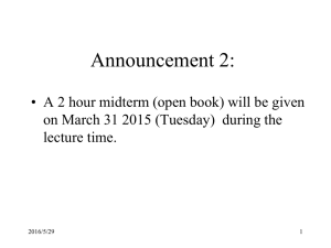 Announcement 2: on March 31 2015 (Tuesday)  during the lecture time.