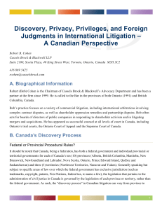 Discovery, Privacy, Privileges, and Foreign Judgments in International Litigation –