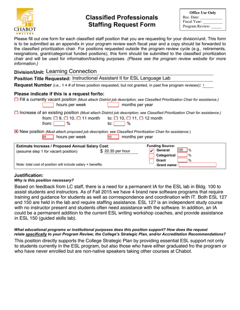 Classified Professionals Staffing Request Form