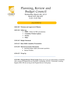 Planning, Review and Budget Council A G E N D A