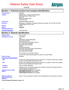 Material Safety Data Sheet Section 1. Chemical product and company identification Hydrogen