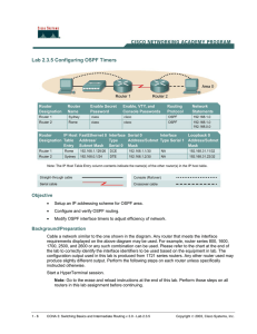 Lab 2.3.5 Configuring OSPF Timers Objective