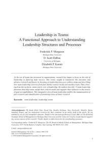 Leadership in Teams: A Functional Approach to Understanding Leadership Structures and Processes