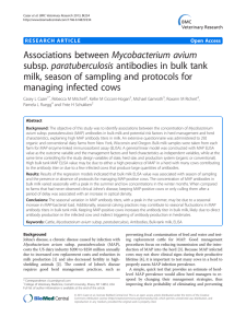 Mycobacterium avium Associations between paratuberculosis antibodies in bulk tank subsp.