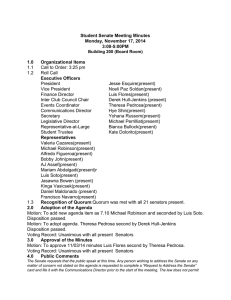   Student Senate Meeting Minutes Monday, November 17, 2014 3:00­5:00PM   