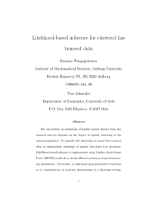 Likelihood-based inference for clustered line transect data