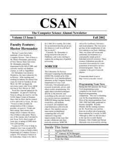 CSAN Faculty Feature: The Computer Science Alumni Newsletter Volume 13 Issue 1