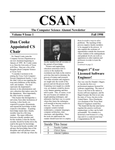 CSAN Dan Cooke Appointed CS The Computer Science Alumni Newsletter