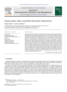 Journal of Environmental Economics and Management Climate policy under sustainable discounted utilitarianism