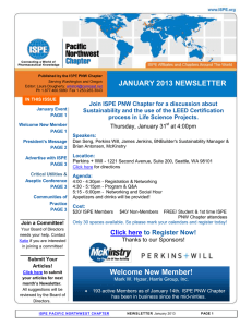 JANUARY 2013 NEWSLETTER  Join ISPE PNW Chapter for a discussion about