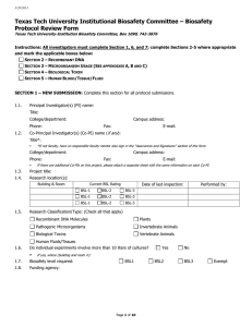 Texas Tech University Institutional Biosafety Committee – Biosafety Protocol Review Form