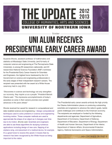 { THE UPDATE UNI ALUM RECEIVES PRESIDENTIAL EARLY CAREER AWARD
