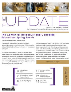 The Center for Holocaust and Genocide Education: Spring Events OFFICIAL NEWSLETTER