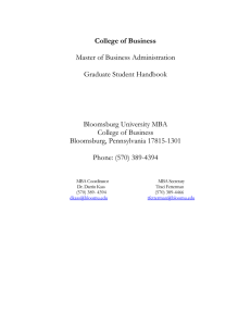 College of Business Master of Business Administration Graduate Student Handbook