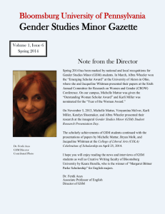 Gender Studies Minor Gazette Bloomsburg University of Pennsylvania Note from the Director