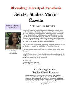 Gender Studies Minor Gazette Bloomsburg University of Pennsylvania Note from the Director