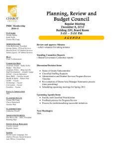 Planning, Review and Budget Council A G E N D A Regular Meeting