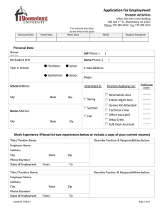Application for Employment Student Activities