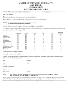 MASTER OF SCIENCE IN HOSPITALITY AND RETAIL MANAGEMENT RECOMMENDATION FORM