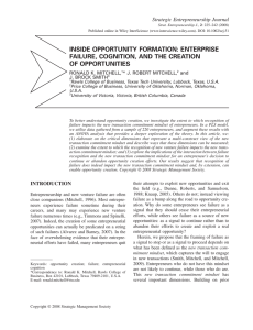 INSIDE OPPORTUNITY FORMATION: ENTERPRISE FAILURE, COGNITION, AND THE CREATION OF OPPORTUNITIES