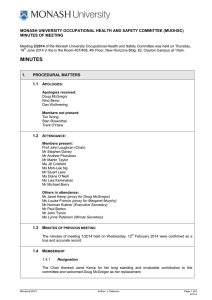 MONASH UNIVERSITY OCCUPATIONAL HEALTH AND SAFETY COMMITTEE (MUOHSC) MINUTES OF MEETING