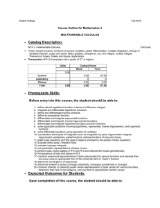 Catalog Description: Course Outline for Mathematics 3 MULTIVARIABLE CALCULUS •