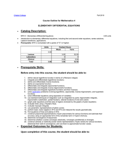 Catalog Description: Course Outline for Mathematics 4 ELEMENTARY DIFFERENTIAL EQUATIONS •