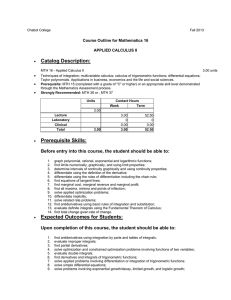 Catalog Description: Course Outline for Mathematics 16 APPLIED CALCULUS II •