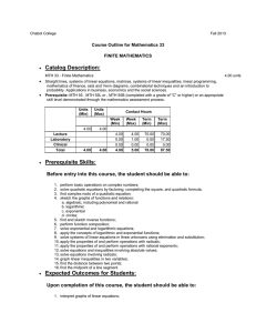 Catalog Description: Course Outline for Mathematics 33 FINITE MATHEMATICS •