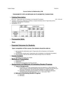 Catalog Description: Course Outline for Mathematics 37W •
