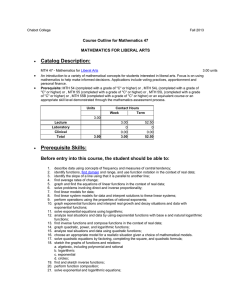 Catalog Description: Course Outline for Mathematics 47 MATHEMATICS FOR LIBERAL ARTS •