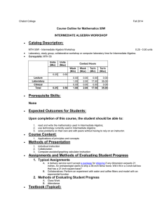 Catalog Description: Course Outline for Mathematics 55W INTERMEDIATE ALGEBRA WORKSHOP •