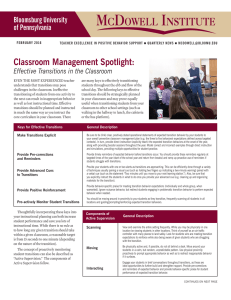 Classroom Management Spotlight: Bloomsburg University of Pennsylvania Effective Transitions in the Classroom