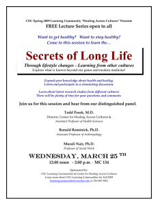 Secrets of Long Life  FREE Lecture Series open to all 