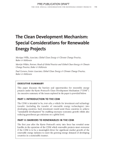 The Clean Development Mechanism: Special Considerations for Renewable Energy Projects PRE-PUBLICATION DRAFT