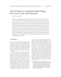 World Trade Law and Renewable Energy: the Case of Non-tariff Measures