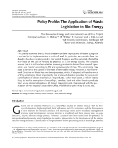 Policy Proﬁle: The Application of Waste Legislation to Bio-Energy
