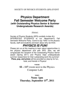 Physics Department Fall Semester Welcome Party  (with Outstanding Physics Senior &amp; Summer