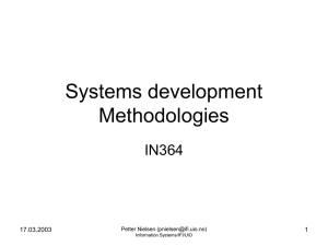Systems development Methodologies IN364 17.03.2003