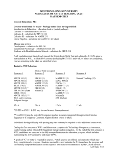 WESTERN ILLINOIS UNIVERSITY ASSOCIATES OF ARTS IN TEACHING (AAT) MATHEMATICS