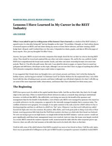 Lessons I Have Learned in My Career in the REIT Industry