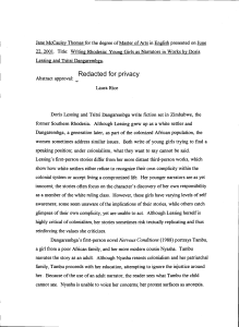 22, 2001. Title: Writing Rhodesia: Young Girls as Narrators in... Lessing and Tsitsi Dangarembga.