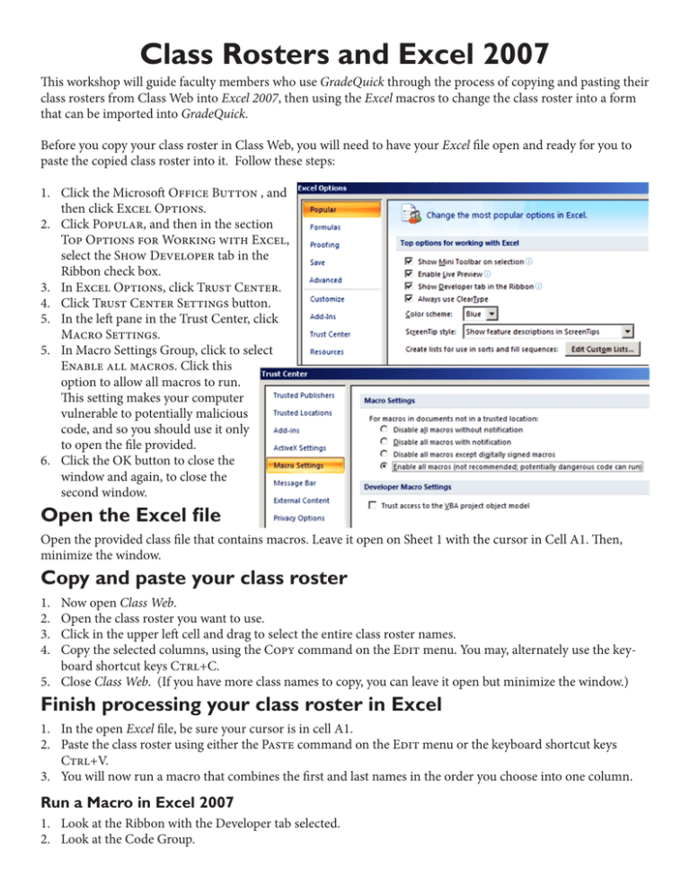Class Rosters And Excel 2007