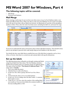 MS Word 2007 for Windows, Part 4 Mail Merge